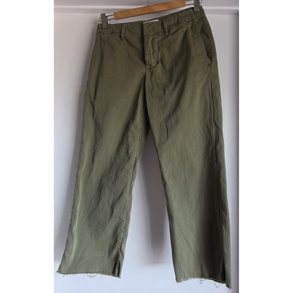 FRAME Cropped Pants Size 24 Olive Green Cotton Casual Straight Trousers Slacks